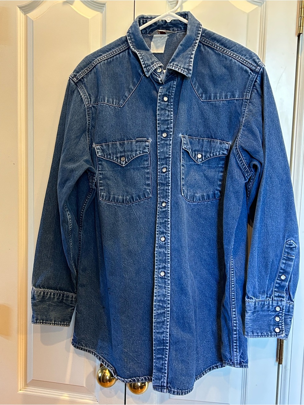 Carhartt men XL denim pearl snap Work vintage shirt